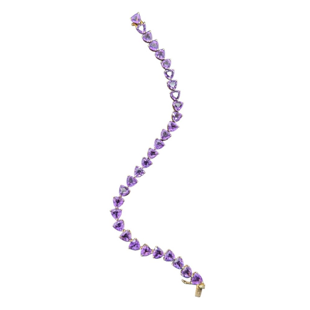 Amethyst Trillion Shaped Tennis Bracelet 18k Over Sterling Silver - Picture 7 of 9